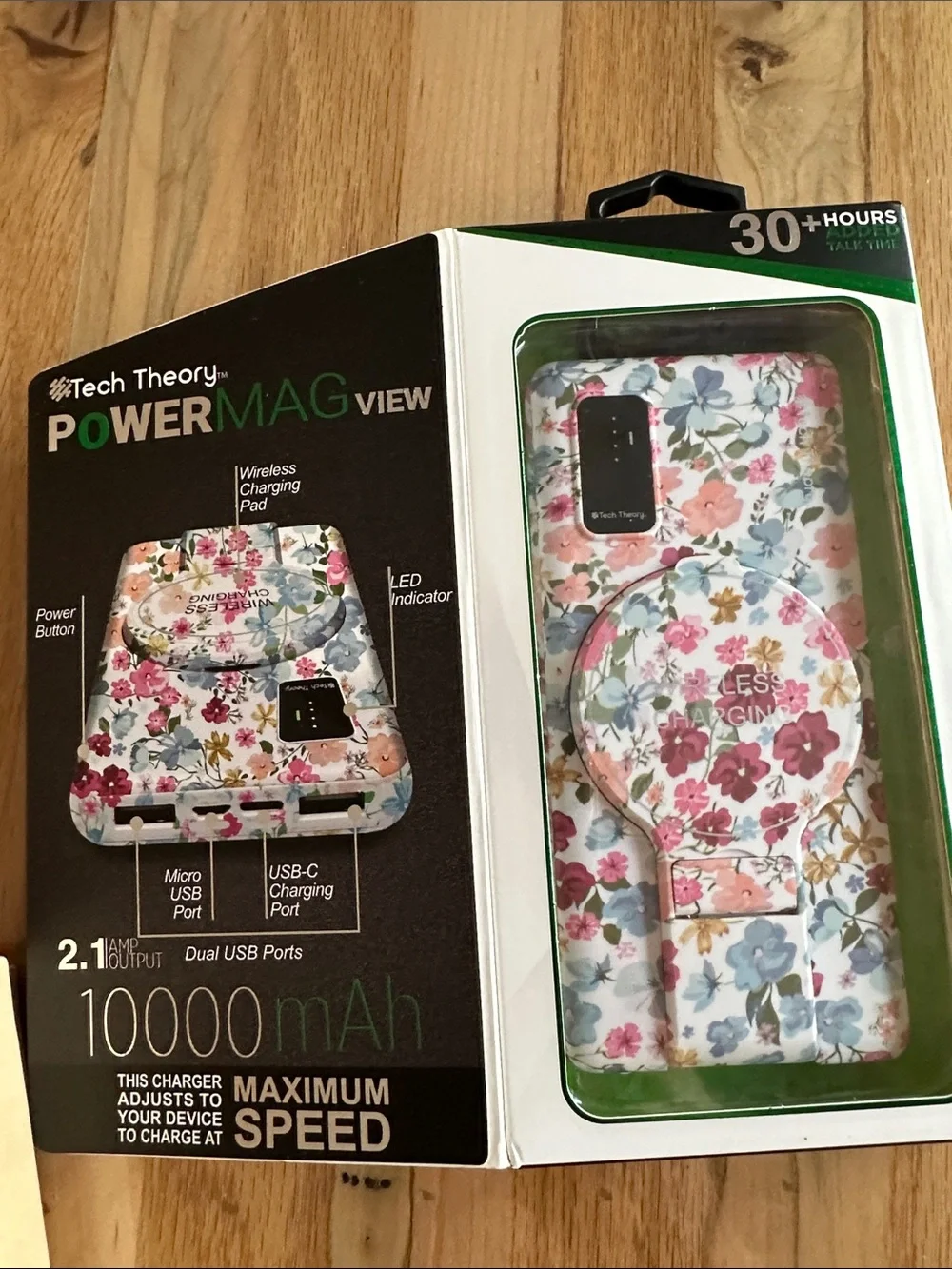 Theory PowerMag View Floral Wireless Power Bank - White with Pink & Blue Flowers